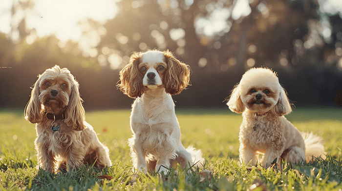 a Cavalier King Charles Spaniel, a Havanese, and a Poodle